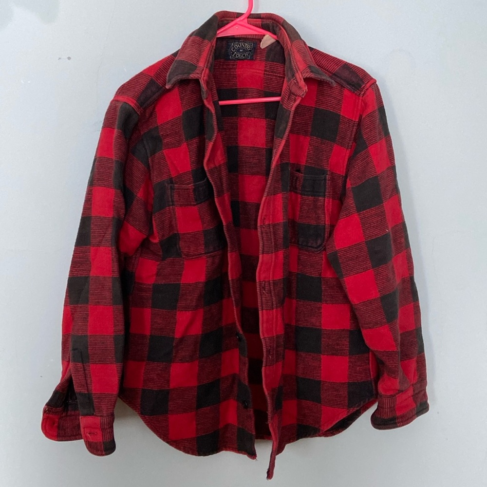 Country touch red flannel button down shirt